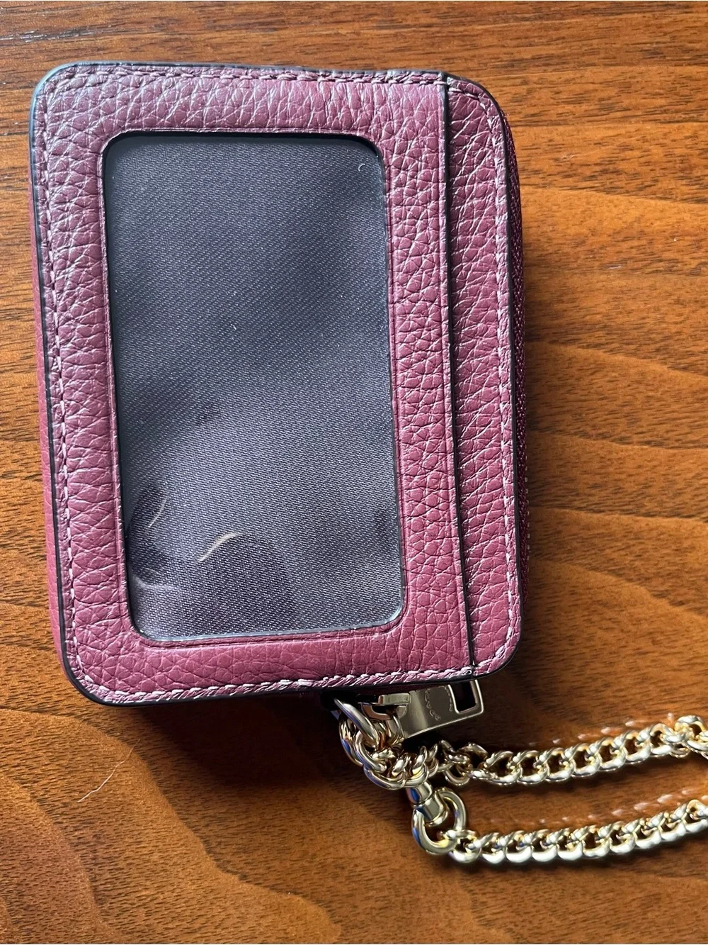 COACH  zip leather card case/ mini wallet/ wristlet in Gold/Wine! Perfect size!